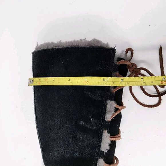 Ugg Uptown Boots Black‎ Suede Gray Shearling Lining Leather Lace Up Size 7 - Picture 5 of 13